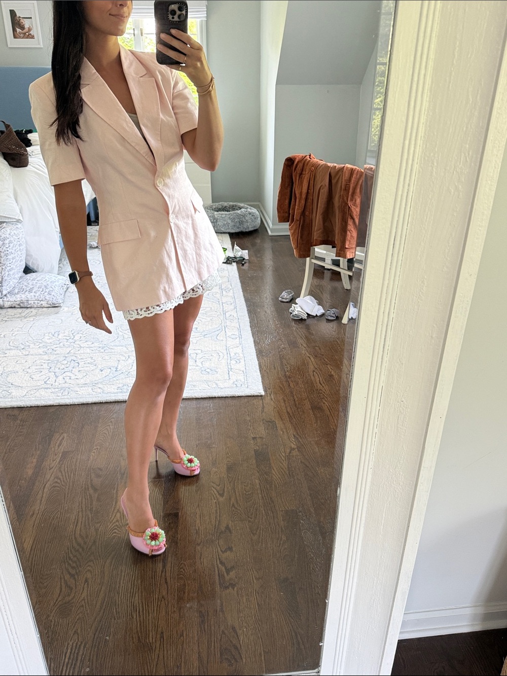 Zara Short Sleeve Blazer Light Pink Medium